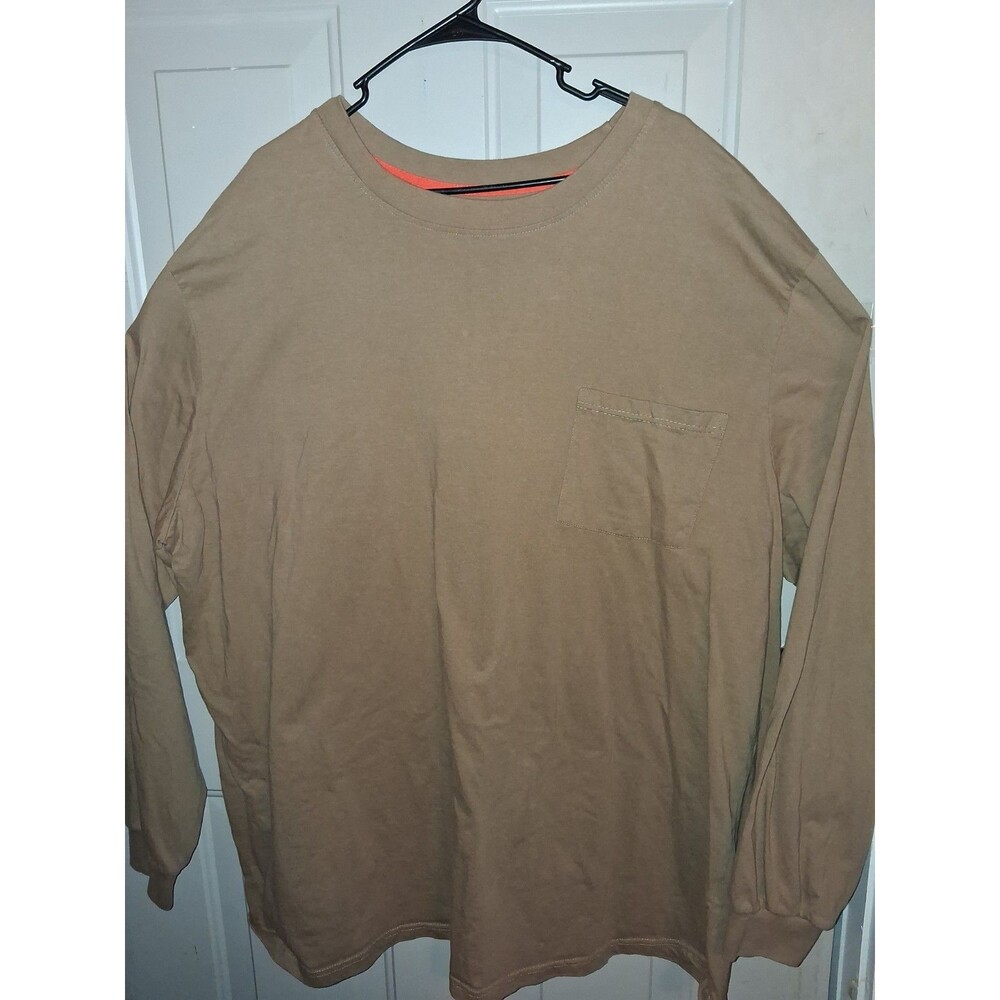 Boulder Creek XL Long Sleeve Pocket T-Shirt Tan Cotton Casual Mens Tee